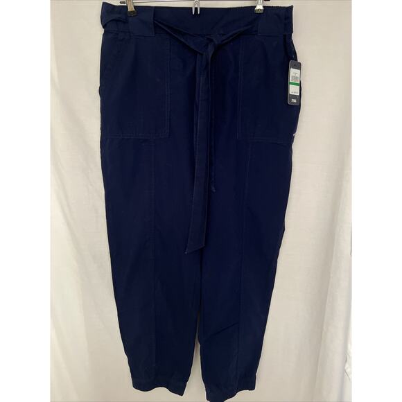 Tommy Jeans Paperbag Cargo Jogger Pants Women Sz L Navy Blue Pockets PullOn NWT - Picture 1 of 11